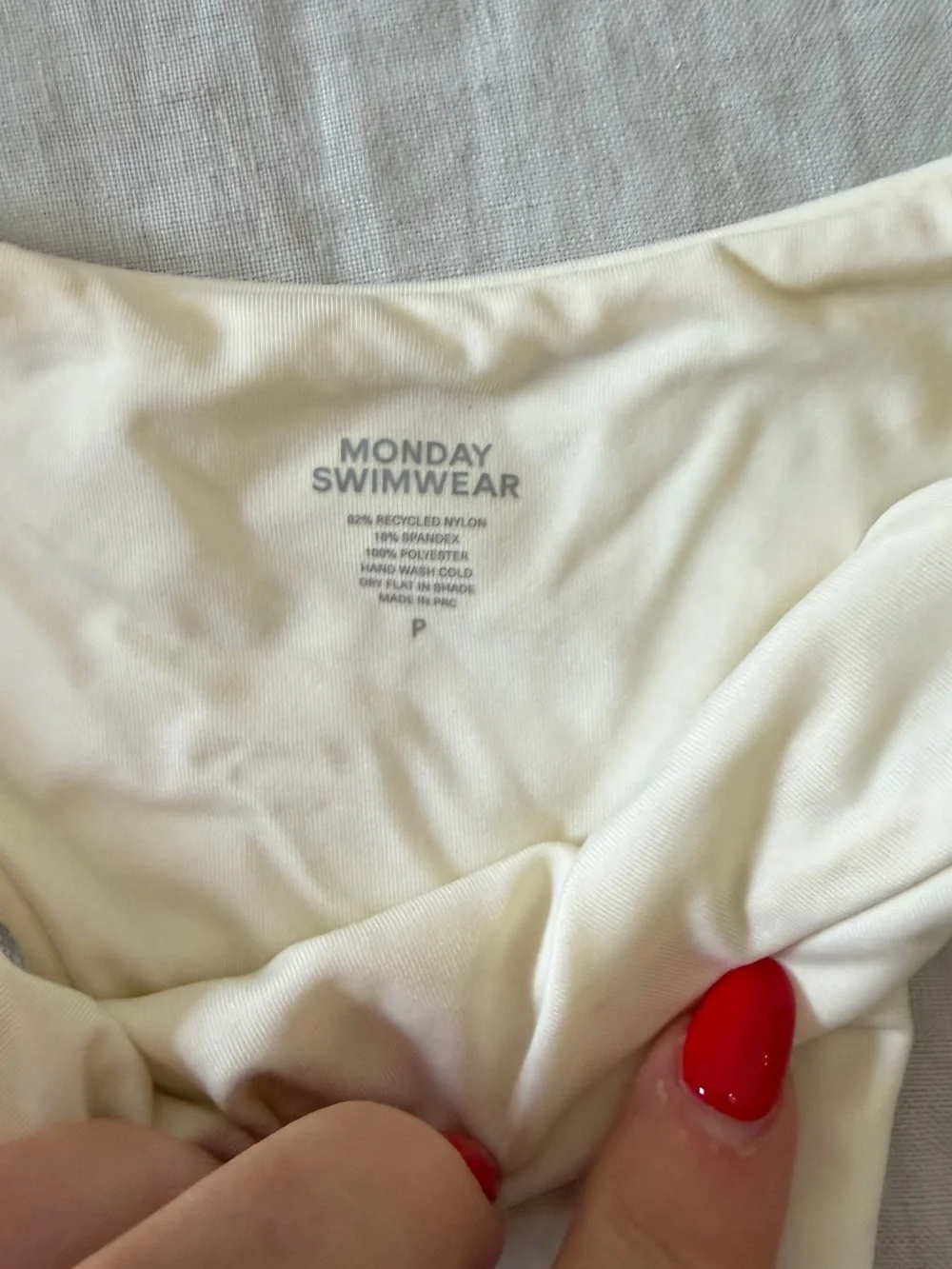 Monday Swimwear Cream High-Cut Bikini Bottom- Thong